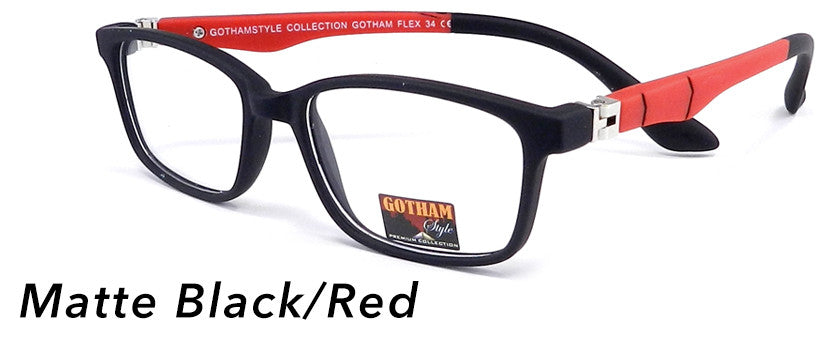 Smilen Eyewear Gotham Flex GothamStyle Flex Matte 34 Eyeglasses, Matte Black-Red