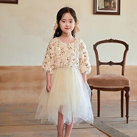 Vestido infantil de princesa com lantejoulas, manga curta, festa, elegante, bonito, poliéster, verão, 3-7 anos