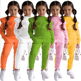 2 Pieces Toddler Girls' Solid Color Hoodie  Sweatpants Set Set Long Sleeve Cool Outdoor 3-7 Years Fall White Pink Orange