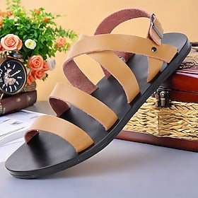 Homme Sandales Sandales plates Microfibre Respirable Confortable Antidérapantes Boucle Noir Blanche Marron