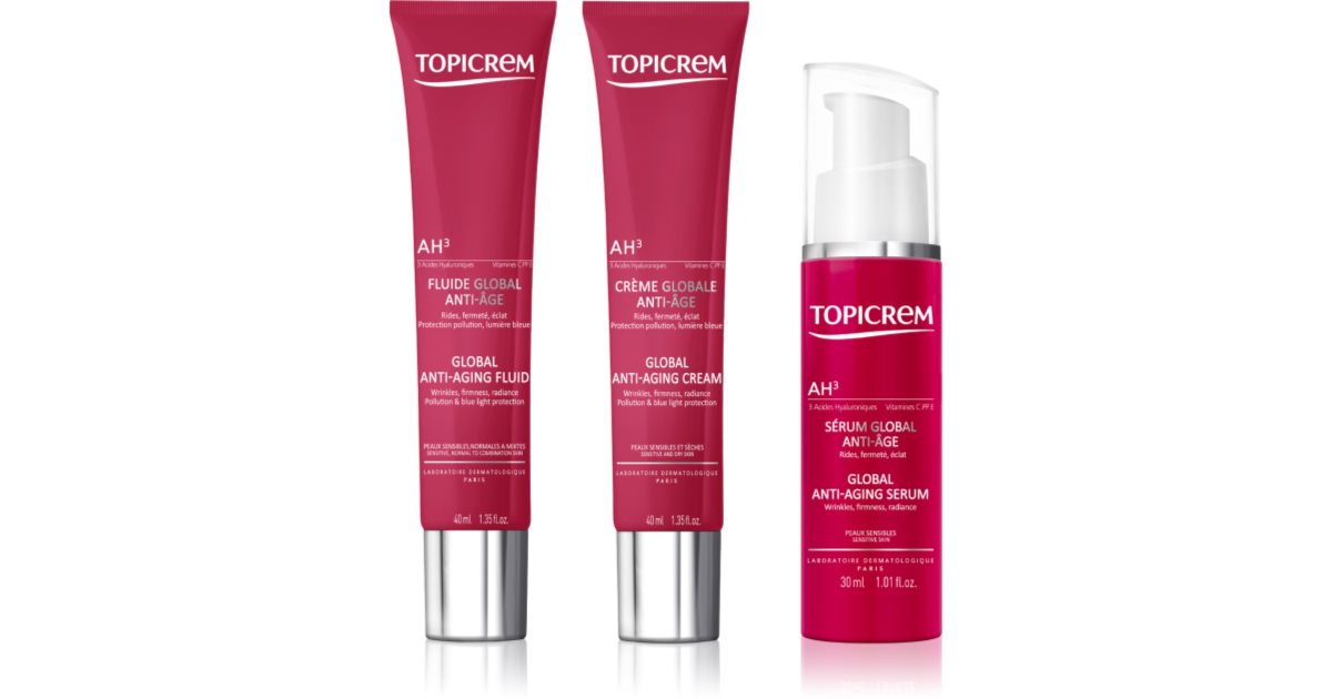 Topicrem 3-delt anti-rynkesæt foryngende ansigtsserum til prime rynker 30 ml + fugtgivende og styrkende anti-rynkelotion 40 ml + fugtgivende anti-rynk
