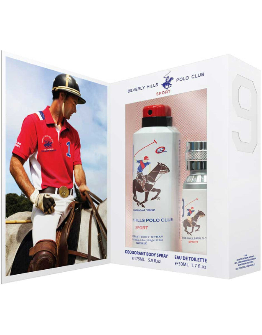 Presentset Beverly Hills Polo Club1982 - Sport 8, Eau de toilette, för män, 50 ml + 1982 - Sport 9, antiperspirant, deodorantspray, för kvinnor, 150 m