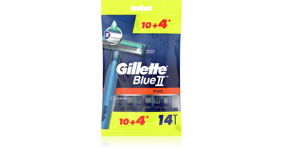 Gillette Rasoirs jetables Blue II Plus pour hommes, 14 pièces