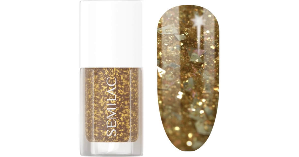 Semilac Vernis à ongles effet miroir Glitter Nails, couleur 042 Flakes of Gold, 7 ml