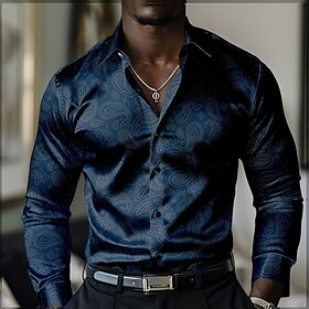 chemises d'affaires pour hommes satin soie artificielle vacances décontractées automne printemps et été couverture à manches longues noir, jaune, rouge s, m, l