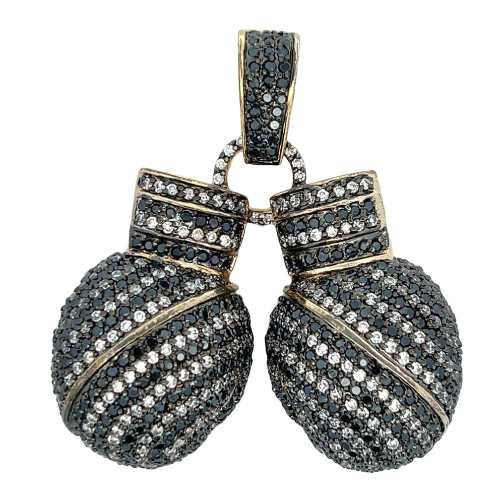 Gold Boxing Gloves White & Black CZ Iced Out Pendant