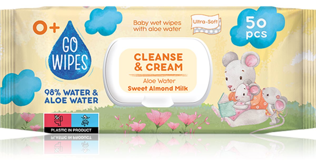 Gowipes Rense & sød mandelmælkcreme Babyvådservietter med Aloe Vera 0+ 50 stk.