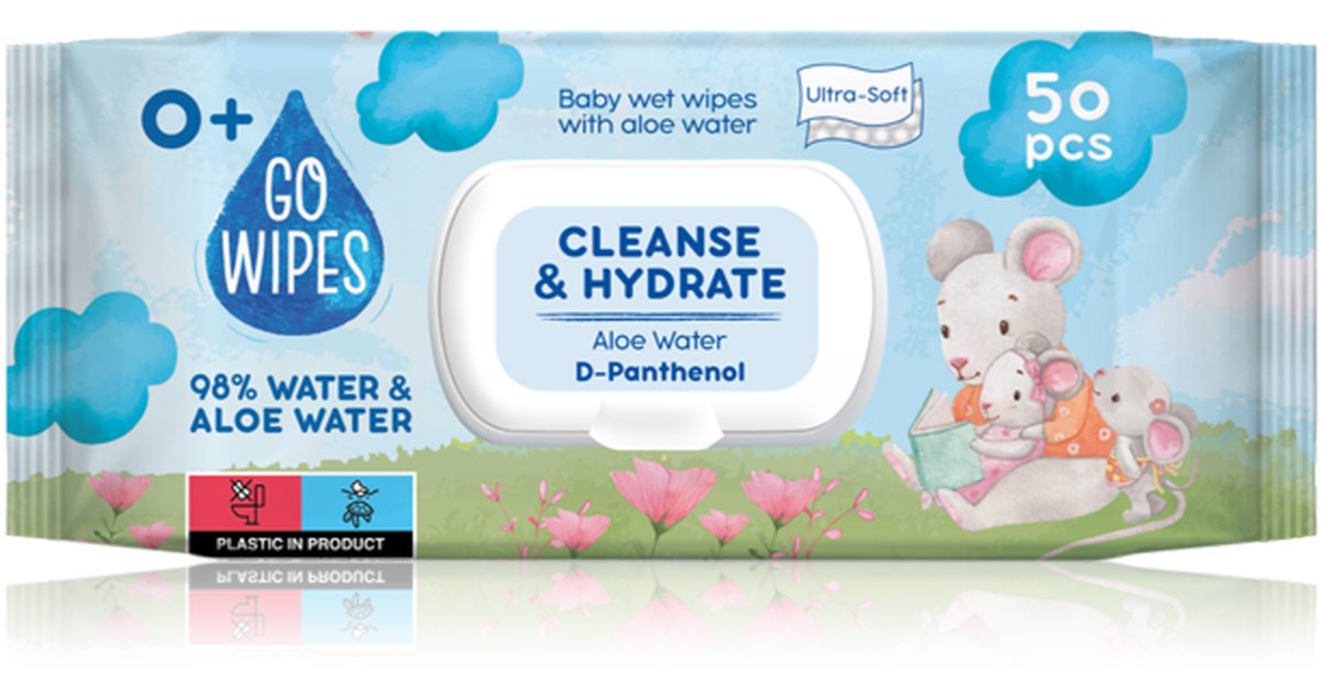 Gowipes Rengör & återfukta babyvåtservetter för känslig hud Aloe Vera 0+ 50 st