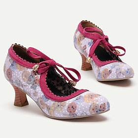 Mulheres Saltos Imprimir sapatos Retro Trabalho Diário Dia das Mães Floral Bloco de cor Miçangas Salto Agulha Ponta Redonda Elegante Vintage Couro Ecológico Co