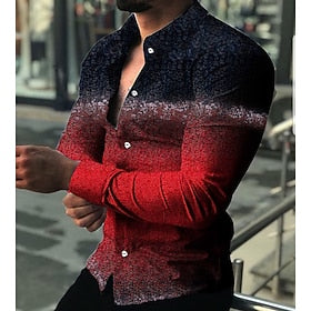 Purple And Black Mens Graphic Shirt Gradient Turndown Wine Yellow Red Blue Green 3D Print Daily Holiday Long Sleeve Button Clothing Apparel Ombre Casual Busine