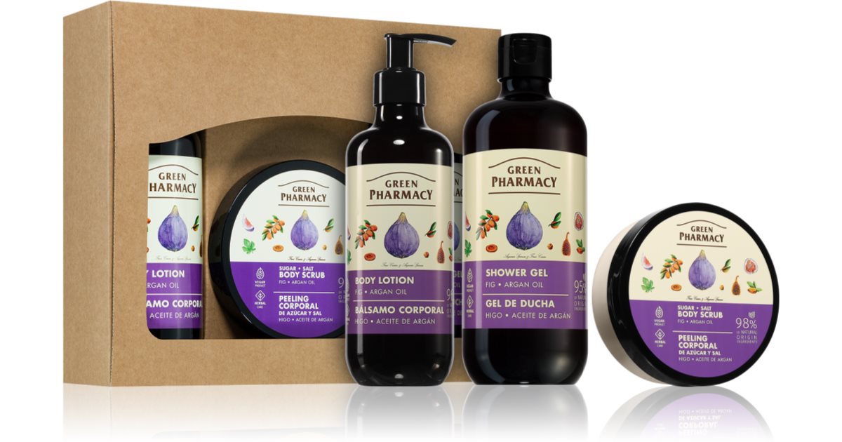 Green Pharmacy Coffret cadeau Argan SET gommage corps au sucre 200 ml + lait corps 400 ml + gel douche hydratant à l'huile d'argan 500 ml
