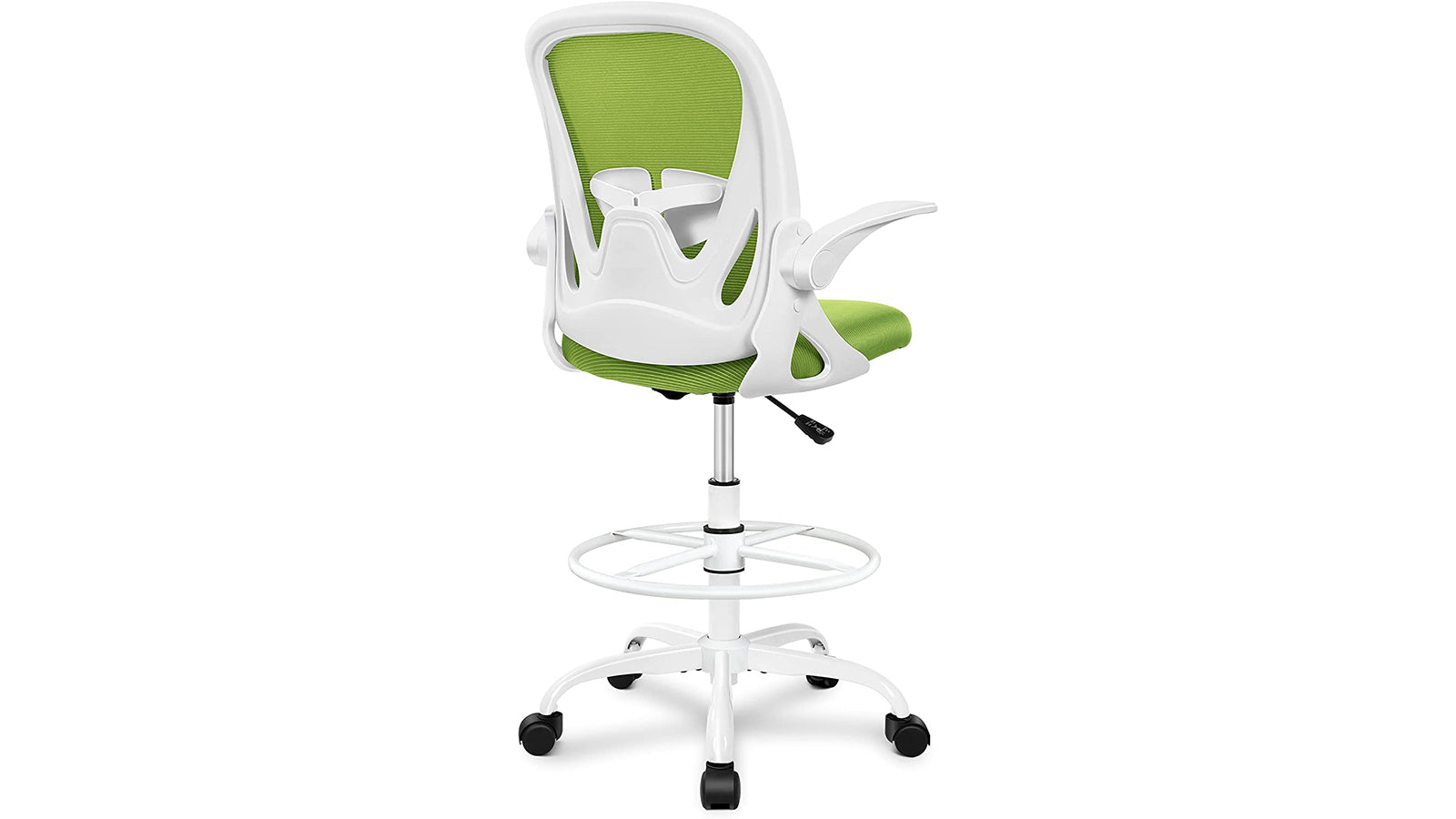 KERDOM Primy Drafting Chair: Foot Ring & Flip-up Arms GREEN
