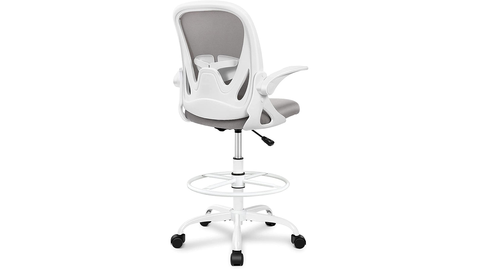 KERDOM Primy Drafting Chair: Foot Ring & Flip-up Arms GREY