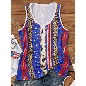 Women's Tank Top Vest Color Block Print Daily Stylish Casual Sleeveless Sleeveless V Neck Blue Summer