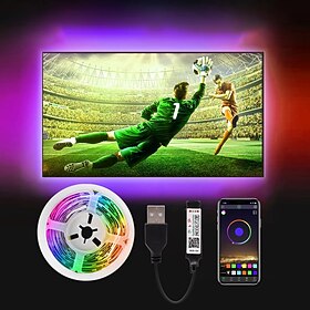 tv led rétro-éclairage bande lumière étanche usb rgb 5m 16.4ft avec application bluetooth 16 millions changement de couleur smd 5050 pour tv pc moniteur gaming