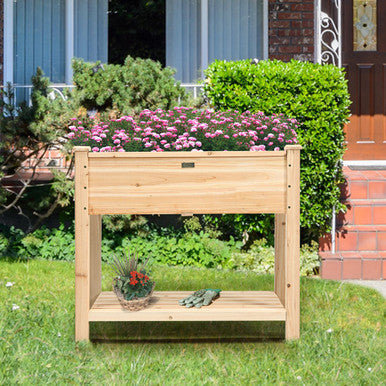 Raised Garden Bed Elevated Wood Planter Box with Shelf