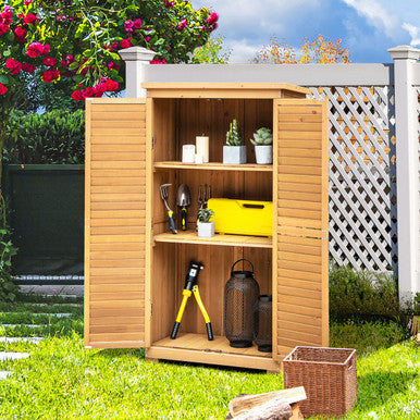 Outdoor Wooden Garden Tool Storage Cabinet