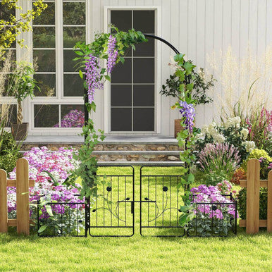 87" 2-Door Metal Garden Arbor Trellis with Side Planters
