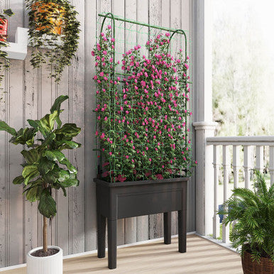 Raised Garden Bed Planter Box with Climbing Trellis