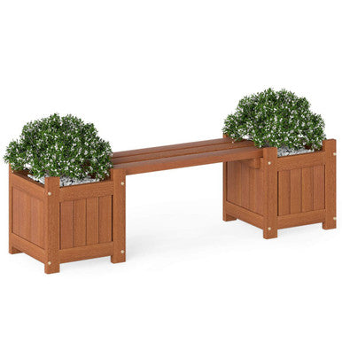 Wood Planter Box with Detachable Bench and Open Bottom