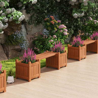 Wood Planter Box with Detachable Bench and Open Bottom