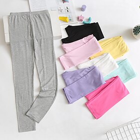 Børn Pige Leggings Helfarve Aktiv Skole 7-13 år Sommer Sort Hvid Lyserød