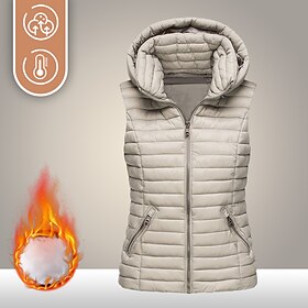 Women's Hiking Vest Quilted Puffer Vest Sleeveless Outerwear Outdoor Thermal Warm Windproof Lightweight Winter Pocket Nylon Black White Red Hunting Fishing Cam