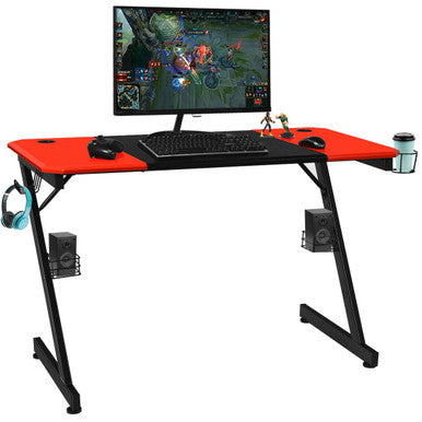 47-Inch Z-Shaped Computer Gaming Desk with Large Carbon Fiber Surface