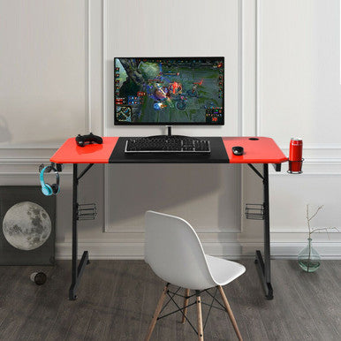 47-Inch Z-Shaped Computer Gaming Desk with Large Carbon Fiber Surface