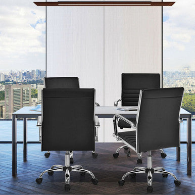 High-Back Ribbed Office Chairs with Armrests (Set of 2)