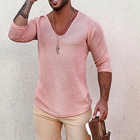 Homens Camiseta Camisetas camiseta de tricô T-shirt Camisa de manga longa Tecido Decote V Rua Férias Manga Longa Tricôt Roupa Moda Designer Básico