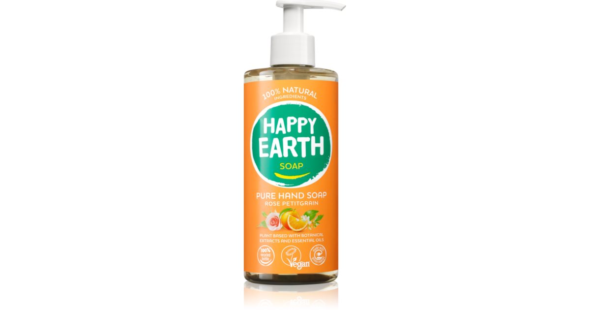 Happy Earth 100% naturalne mydło w płynie do rąk z czystej róży petitgrain 300 ml