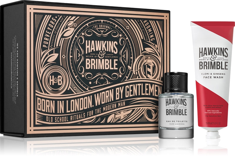 Hawkins & Brimble Duftsett Gaveeske for menn Ansiktsrensegel 150 ml + Eau De Toilette 50 ml