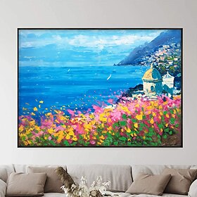 art mural peint à la main lac de Côme peinture sur toile peinture de paysage Italie peinture à l'huile art mural peinture de paysage art de la ville décoration