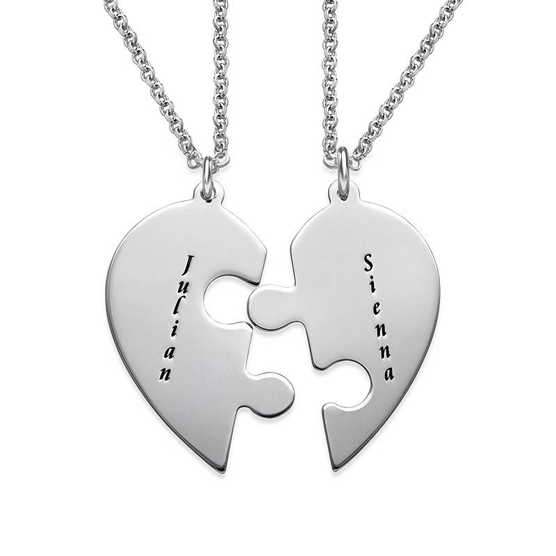 Heart Puzzle Piece Necklace Set with Engraving