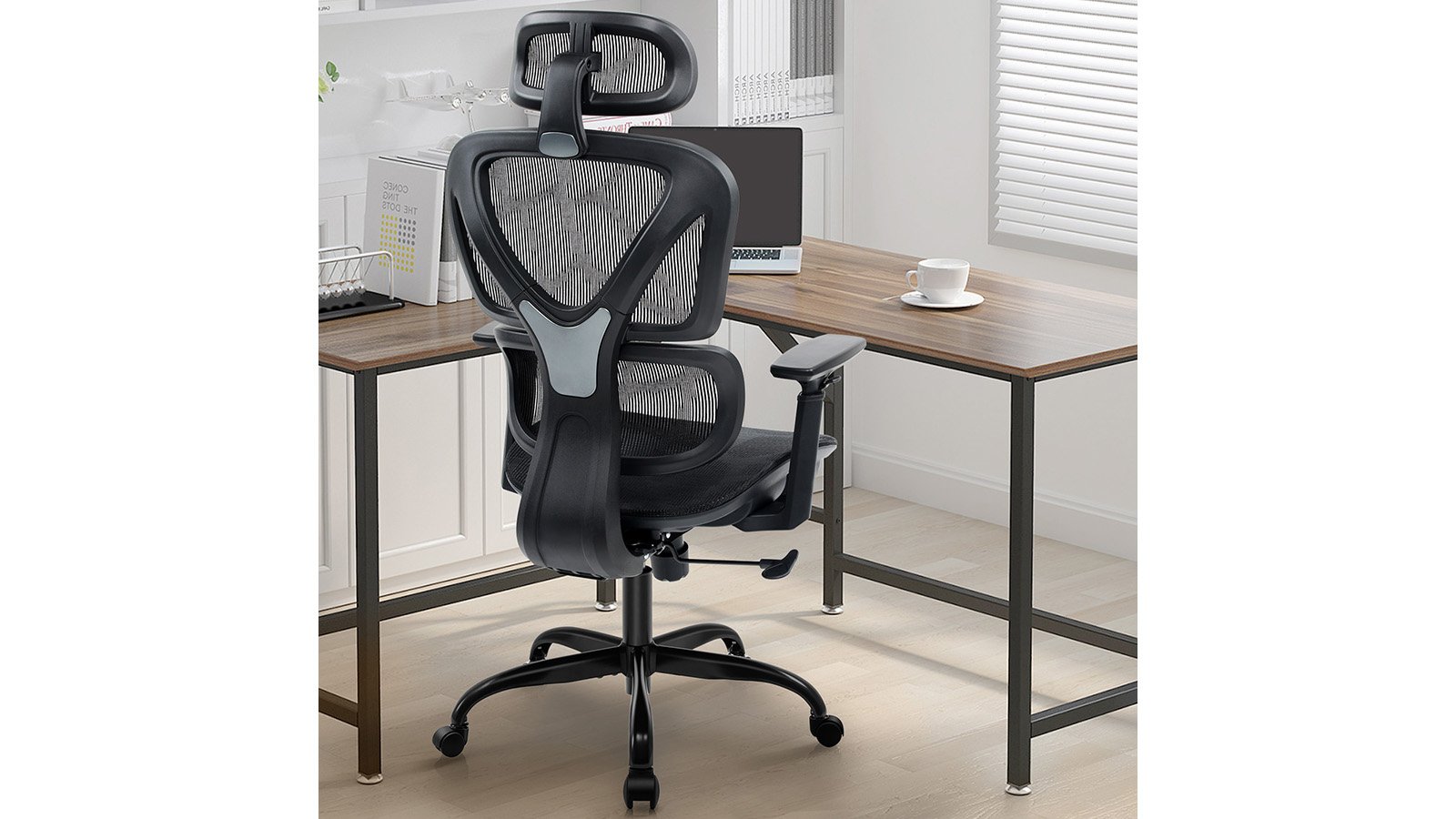 KERDOM FelixKing Ergonomic Chair: Breathable Mesh Cushion Black - Mute Wheels for Wooden Floor