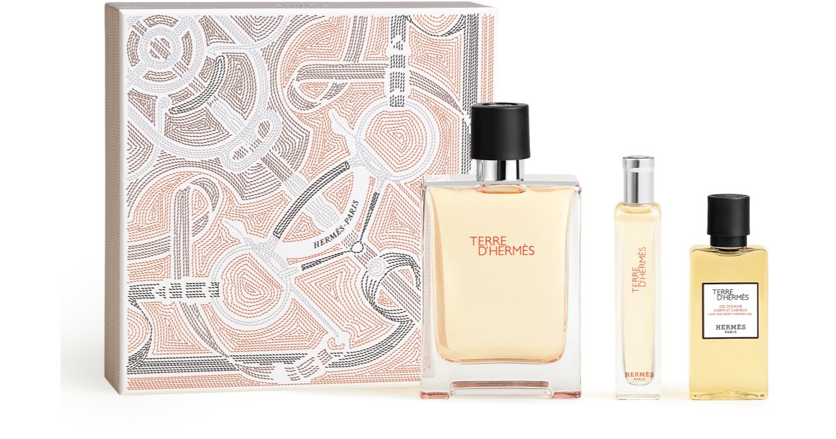 Hermès Terre d'Hermes gavesett EDT 100 ml, miniatyr EDT 15 ml og dusjgelé 40 ml