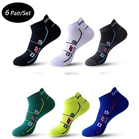 Homens 6 pares Pacotes múltiplos Meias Meias de Corrida Meias casuais Preto Branco Cor Letra Desportos e Ar livre Diário Férias Básico Fina Verão Primavera Mod