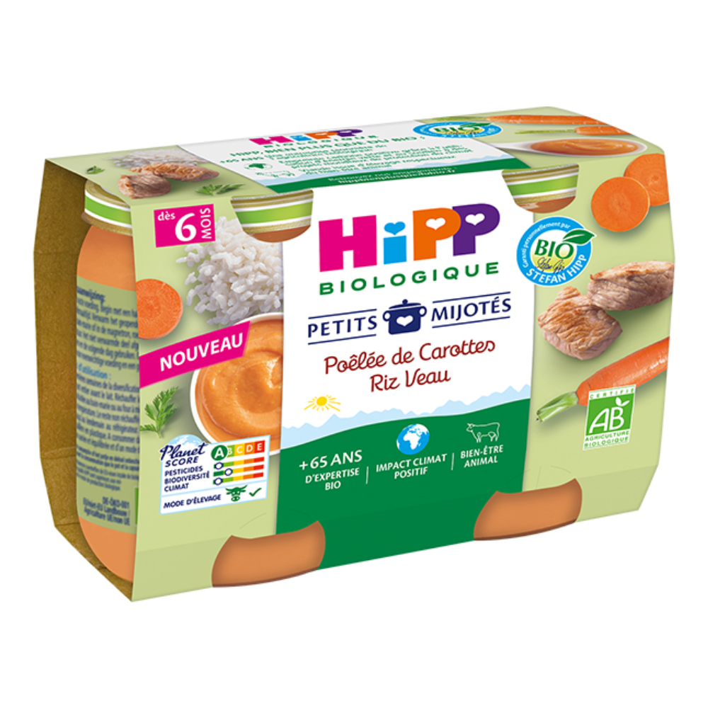 Hipp Petits Mijotés - Gulrot Ris Kalvekjøtt Pan - Fra 6 måneder - ØKOLOGISK 2X190G