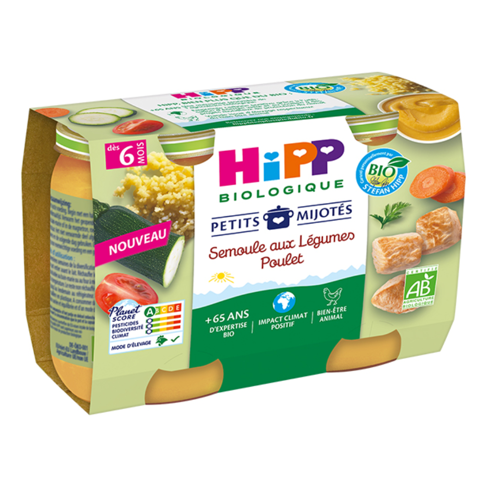 Hipp Petits Mijotés - Grønnsaksgryn fra kylling - Fra 6 måneder - ØKOLOGISK 2X190G