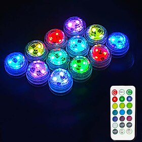 12PCS Underwater Submersible Outdoor LED Pool Light with Remote Control Battery Operated Underwater Night Lamp Fish Tank Pond Swimming Pool Aquarium Vase Chris