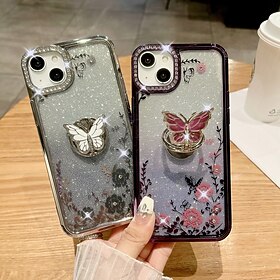 telefon Etui Til iPhone 15 Pro Max Plus iPhone 14 13 12 11 Pro Max Plus Bagcover Med Magsafe Ringholder Bling Glitter skinnende Stødsikker Sommerfugl TPU Belæg