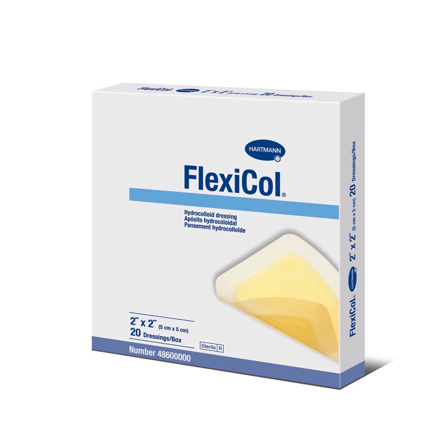 FlexiCol Hydrocolloid Sterile Dressing, 4" x 4" Square, 10 Each - Box