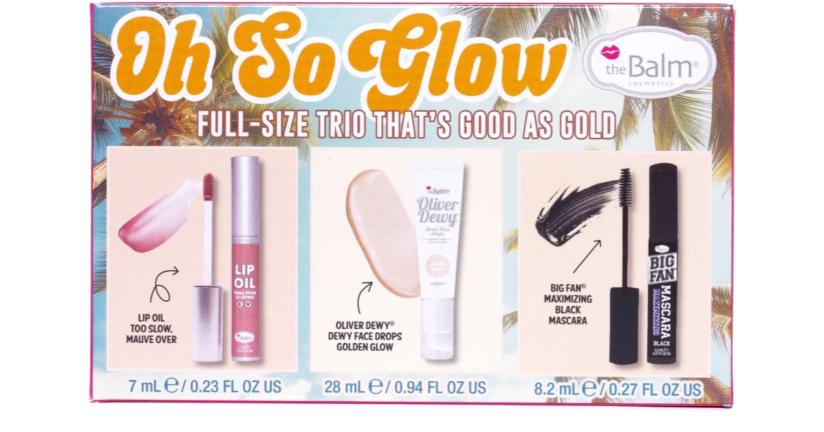 theBalm Holiday Trio Box Sett gaveeske for et perfekt utseende Over lip oil 7 ml + flytende highlighter 28 ml + mascara 8,2 ml