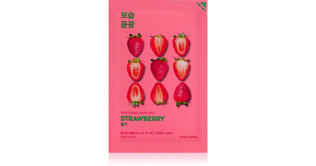 Holika Holika Pure Essence Strawberry Illuminating Sheet Face Mask för en jämn hudton 23 Ml