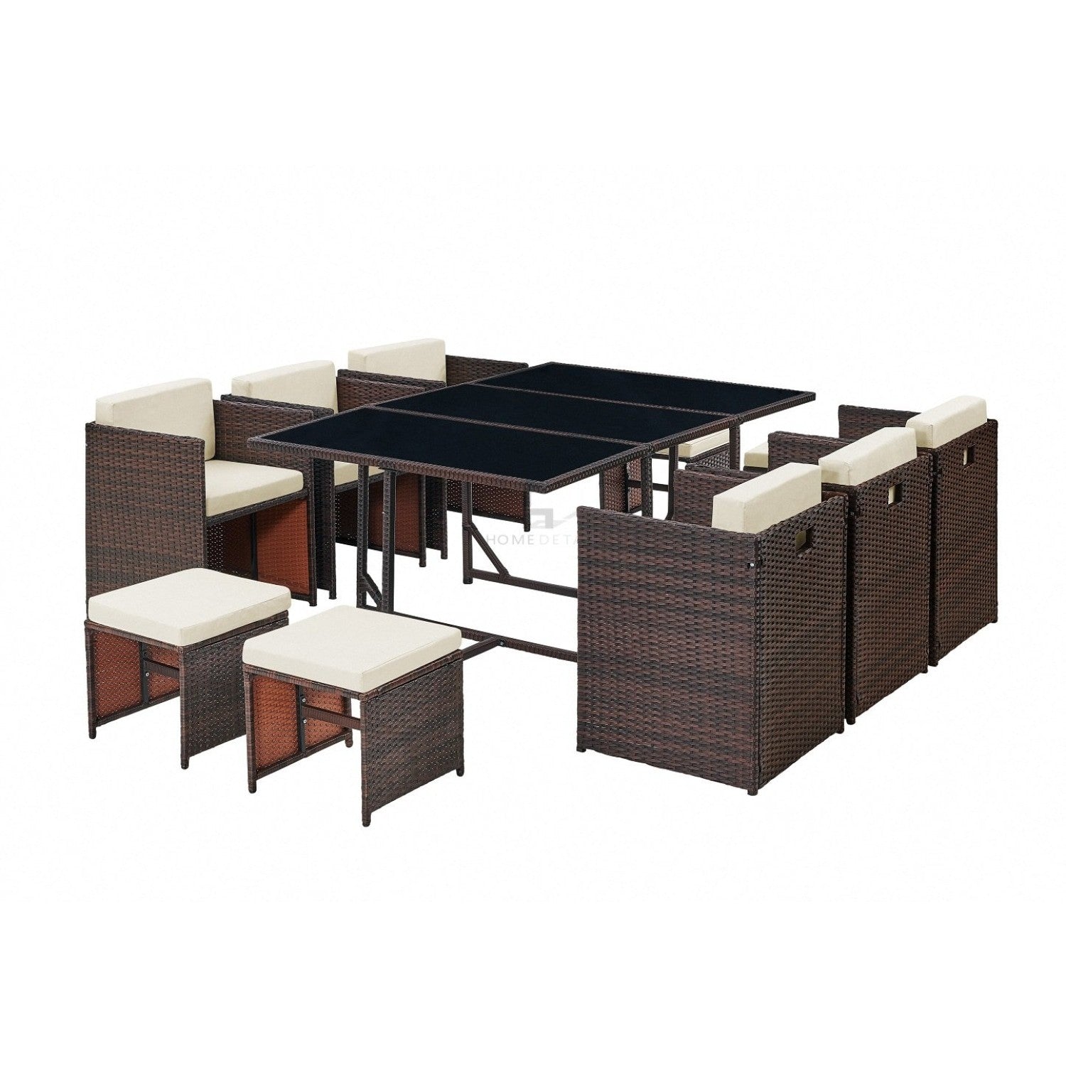 Rattan Garden Outdoor Furniture |11 Piece Cube Set | Conservatory Patio Dining | Dark Brown