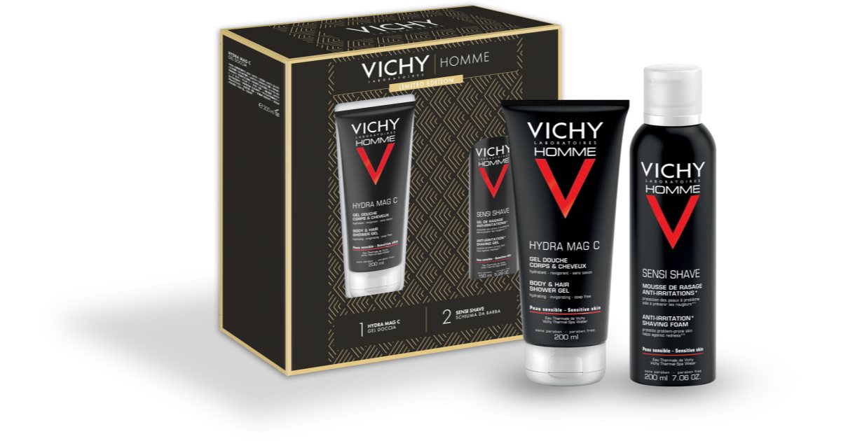 Vichy Men's Gift Box for Men Shower Gel for Body and Hair 200ml + Shaving Foam for Sensitive and Irritated Skin 200ml