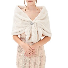 Pels wraps Sjaler Wraps til damer Elegant Hold Varm Uden ærmer Terylene Brudesjaler Med Fjer - pels Til Bryllup Efterår vinter