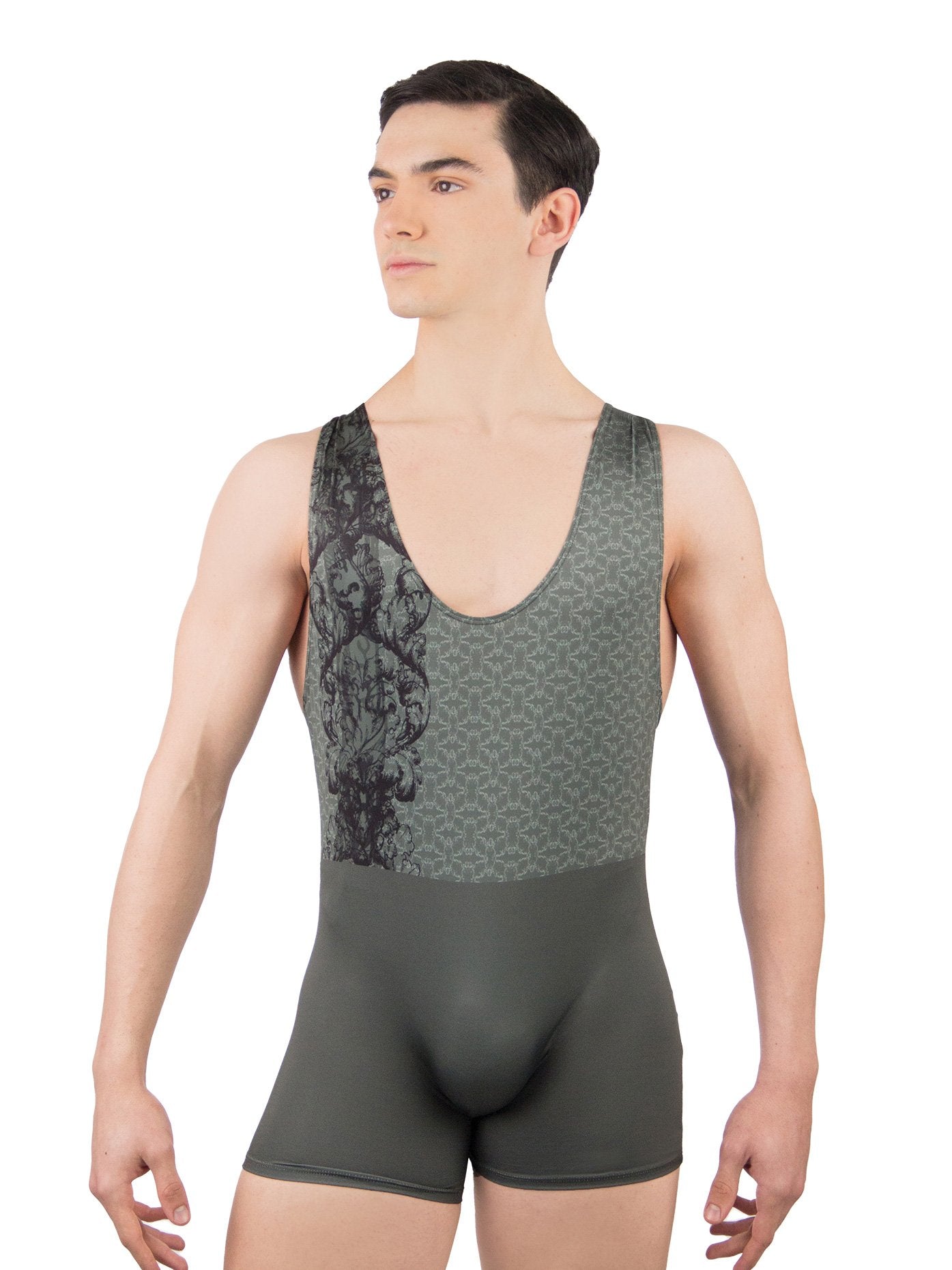 Ballet Rosa Mens Printed Sleeveless Biketard Gris M HORUS