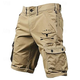 Homens Bermuda Cargo Bolso multi Vaca Arrow Exterior Comprimento do joelho Ao ar livre Esportes Casual Esportes Moda Verde Tropa Cáqui Micro-Elástica